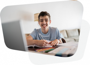 vulnerable student happily studying at home