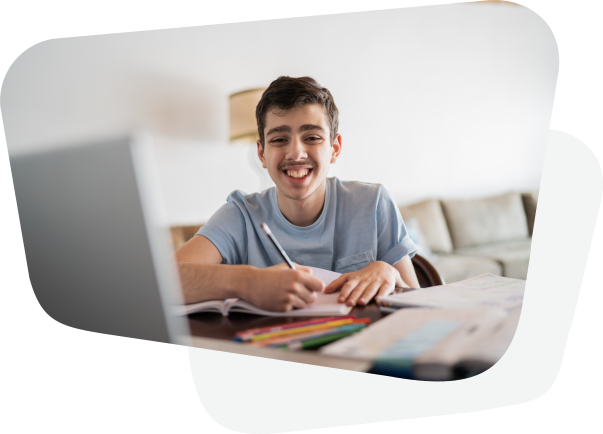 vulnerable student happily studying at home