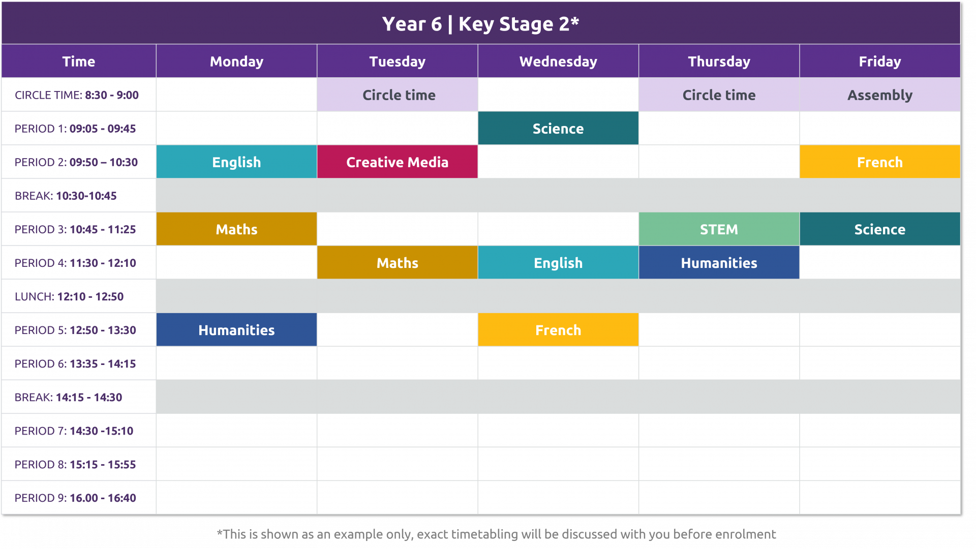 Key stage 2 timetable example