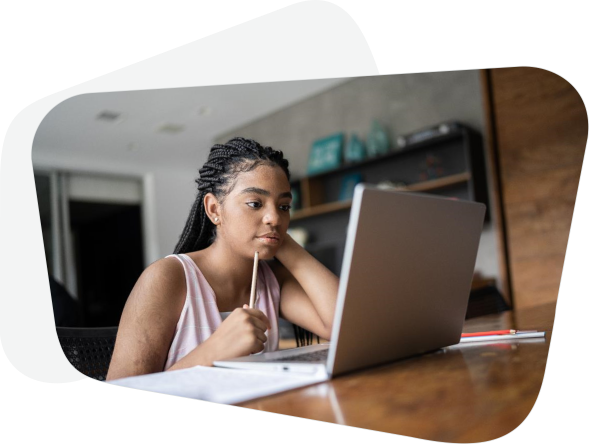 Girl studying on a laptop