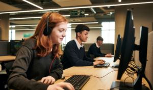 Girl and boy studying online