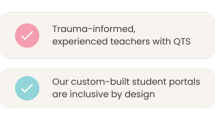 bullet points. custom portals, qualified teachers